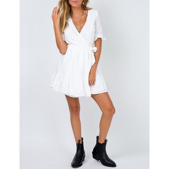 Princess Polly White Striped Wrap Mini Dress Size 4 - Picture 1 of 7